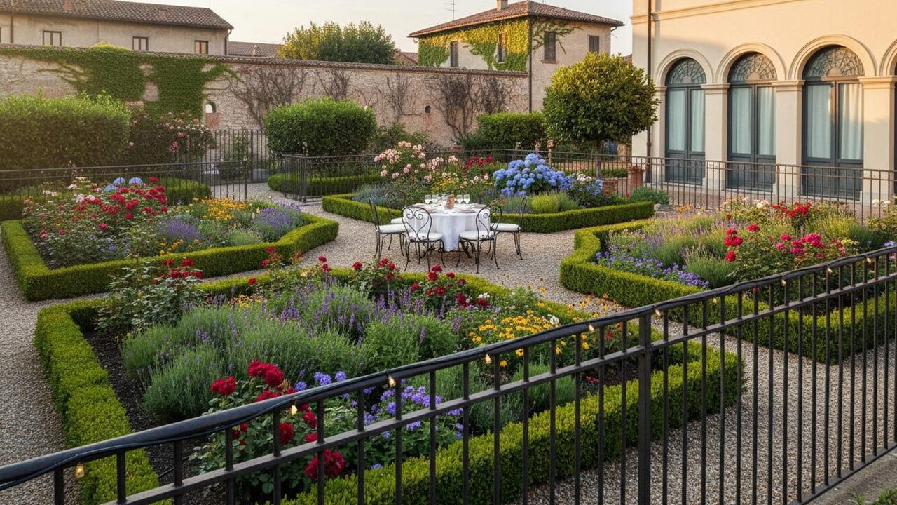 Mister Zanzara — cortile di palazzo ferrarese con giardino e Castello Estense sullo sfondo