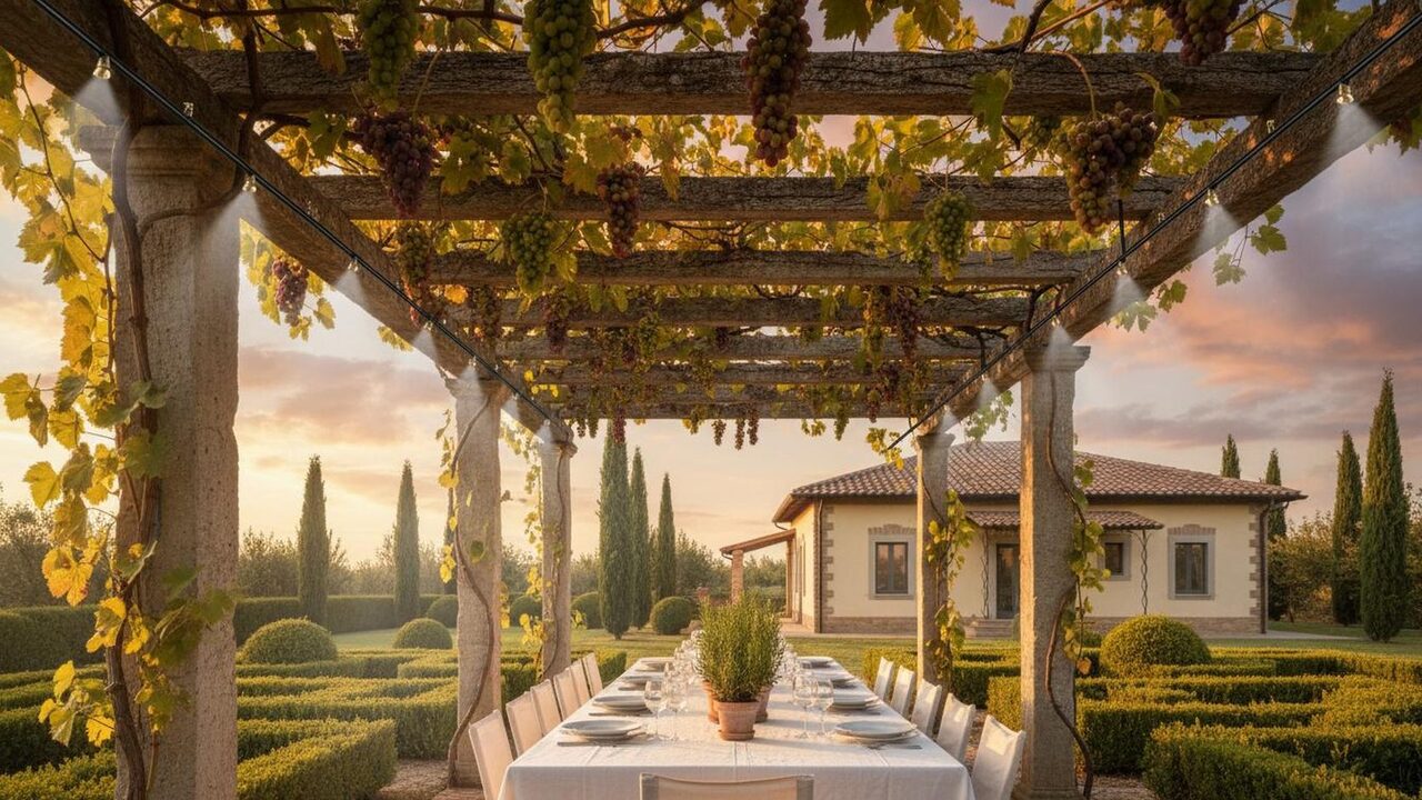 Mister Zanzara — cortile di palazzo parmigiano con giardino e Duomo sullo sfondo