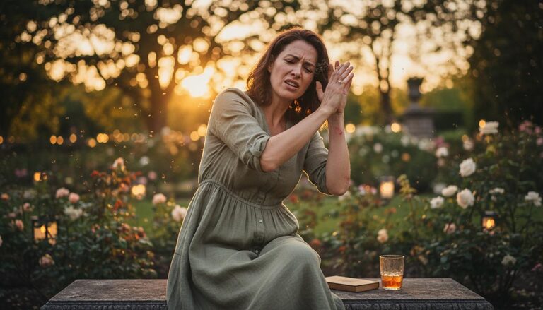 Mister Zanzara — donna infastidita dalle zanzare in giardino al tramonto, prima dell'installazione dell'impianto antizanzare